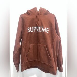 Supreme Men's capital Hoodie Sweatshirt Brown